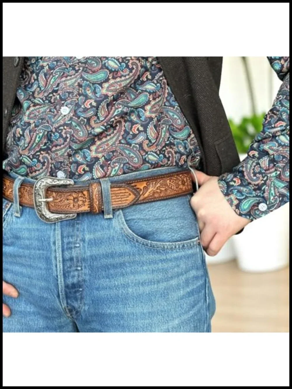Handmade Full Grain Leather Western Cowboy Belt Interchangeable Buckle